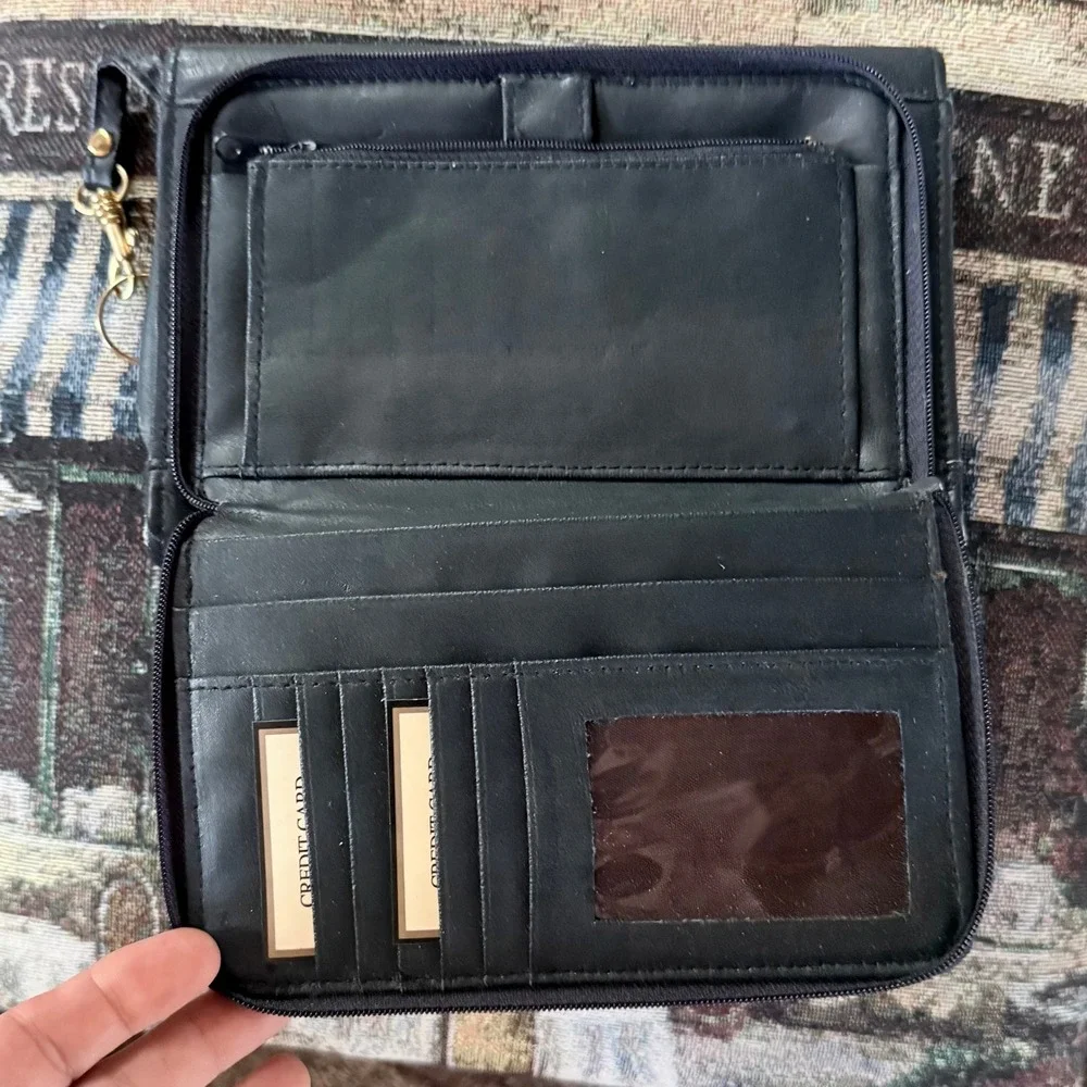 Vintage Diamicci‎ Designs Navy Blue Genuine Leather Wallet Clutch Organizer